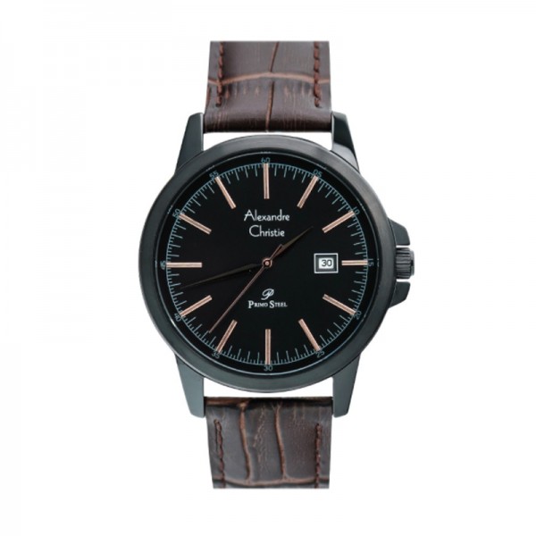 Alexandre Christie AC 1008 Black Brown Leather Rosegold Tick MDLIPBARG